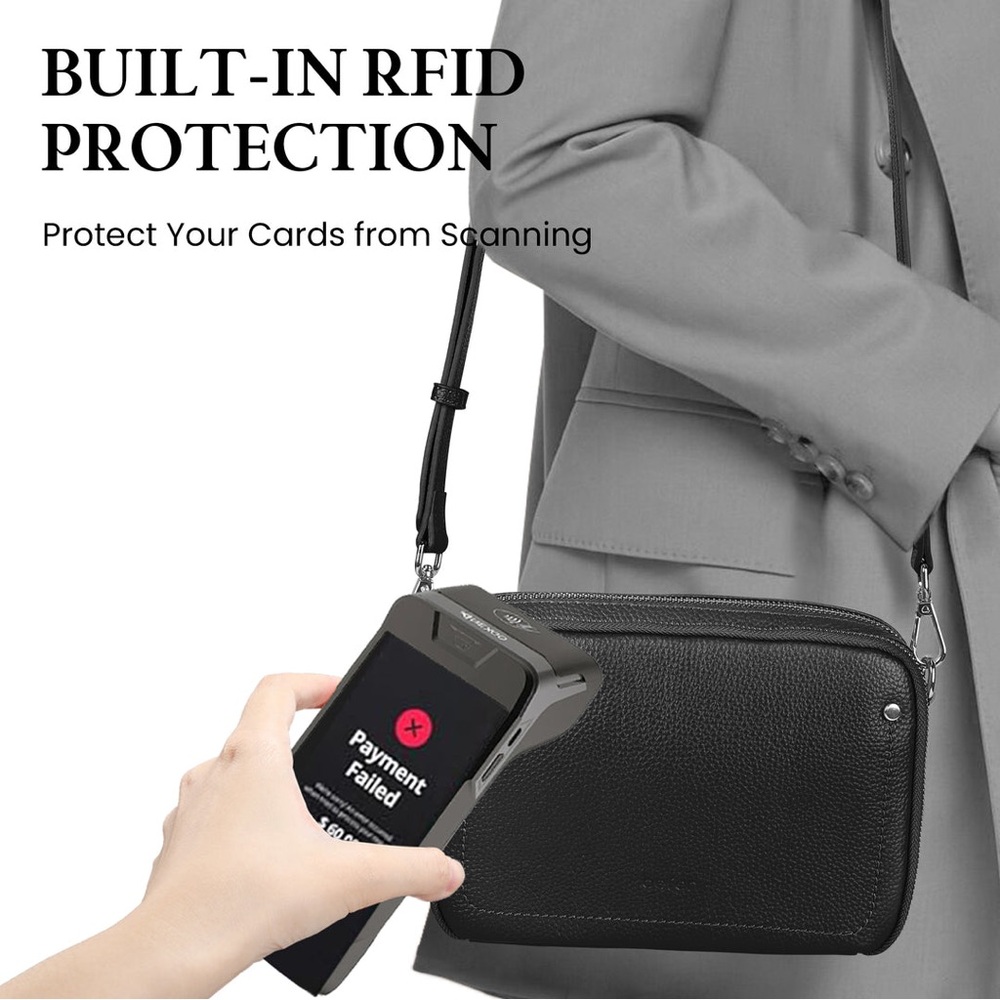 befen RFID Genuine Leather Crossbody Bag In Blue - Picture 4 of 14